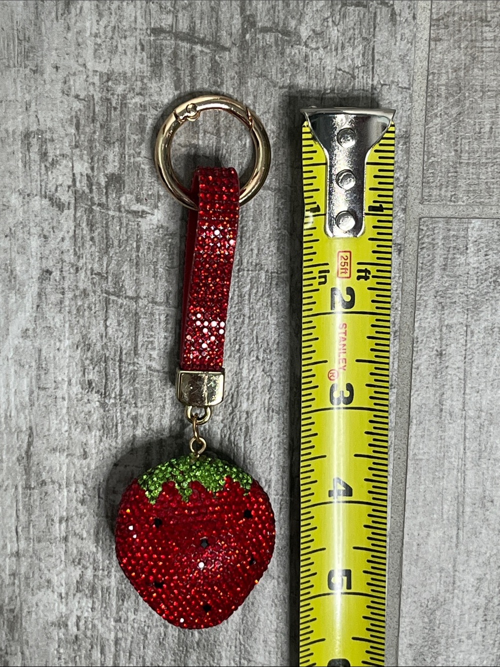 Red Rhinestone Strawberry Keychain - Picture 3 of 3